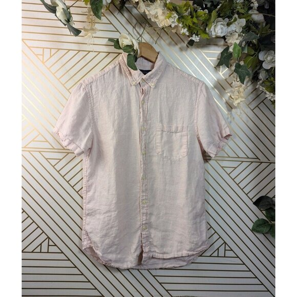 J. Crew Men's Pink Linen Short Sleeve Button Down Shirt Collared H4802 Size SM - Picture 1 of 6